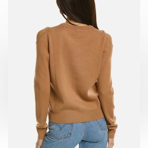 Monrow Supersoft Knit Sweater Cut Out Shoulders Top Soft Brown Size L Neutral - Picture 3 of 15